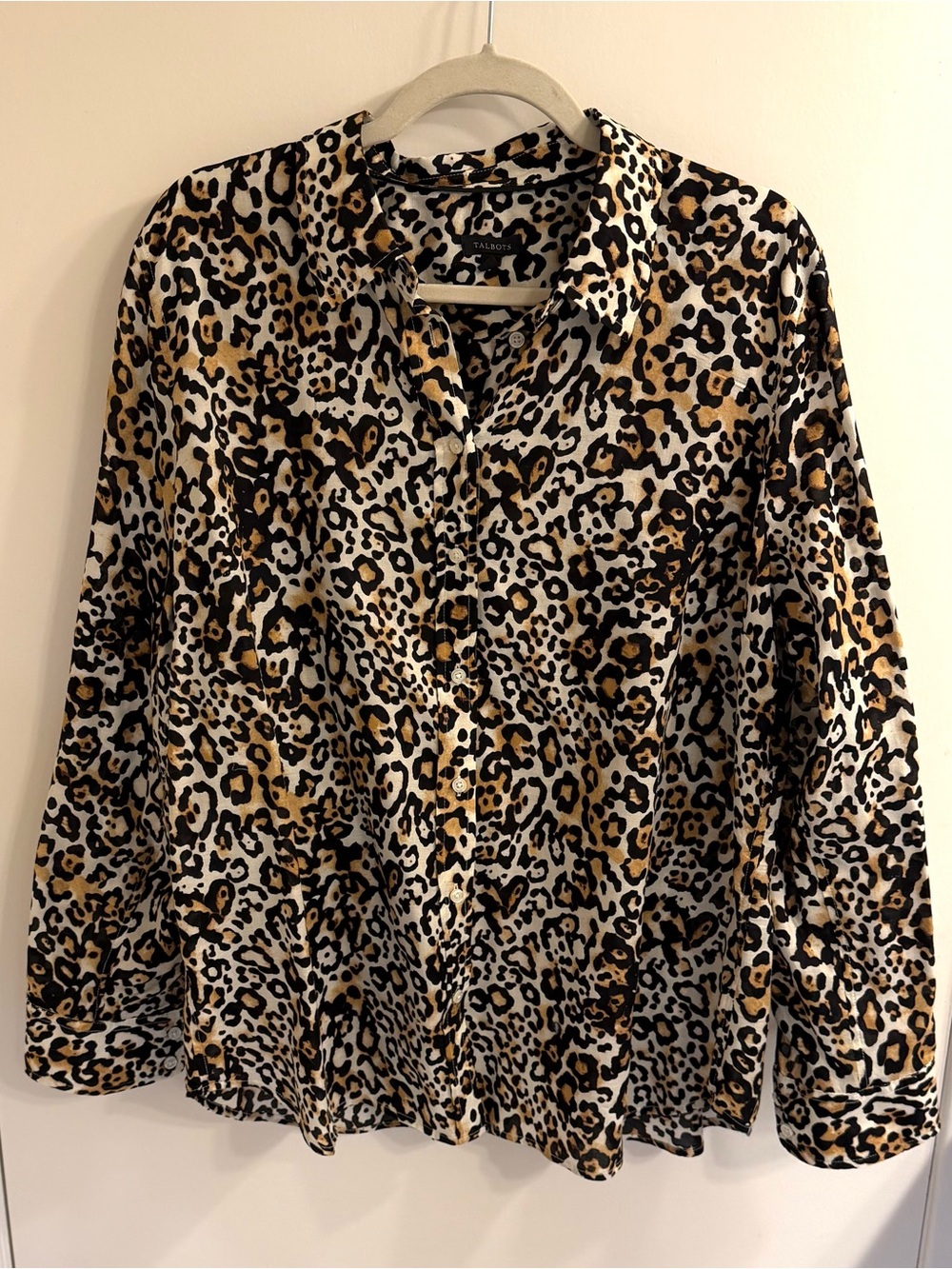 Talbots Leopard Print Button-Down Shirt in Brown and Black
